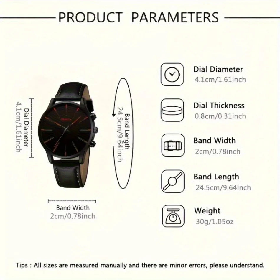 Set of four casual men's quartz watches with PU leather straps from Memories but Unique, ideal for everyday style.