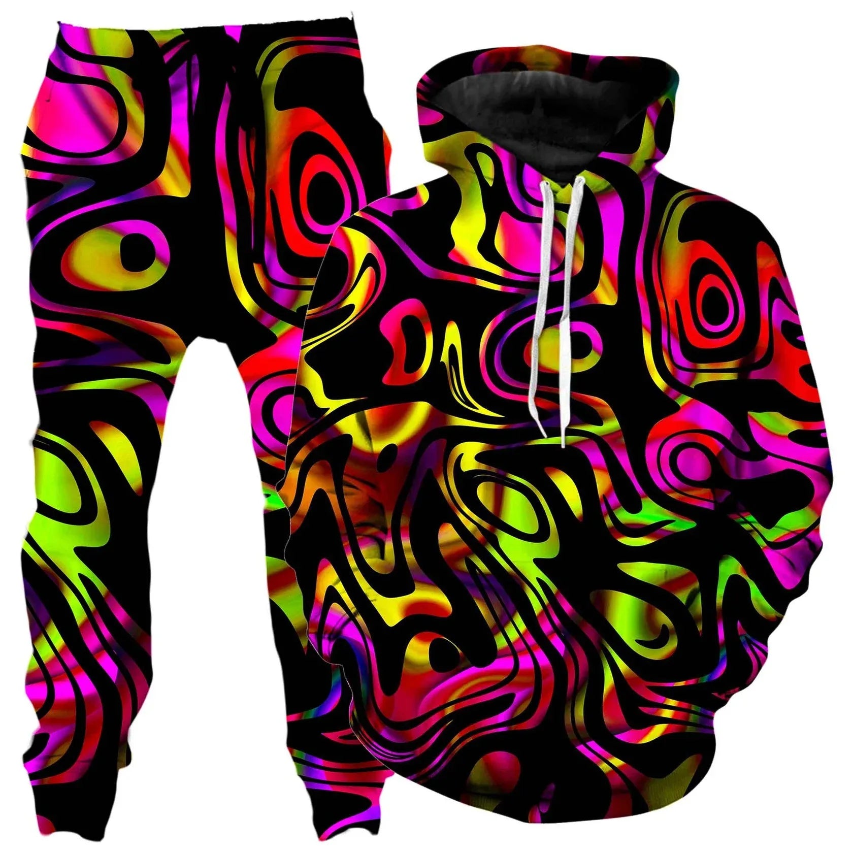Colorful abstract mandala 3D print hoodie and sweatpants set for men, featuring vibrant design and comfortable outdoor tracksuit style.