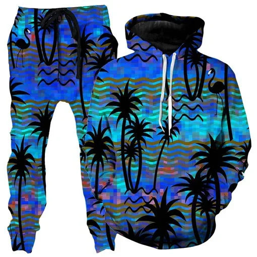 Colorful abstract mandala 3D print men's hoodie and sweatpants set by Memories but Unique, featuring vibrant patterns and comfortable fit.