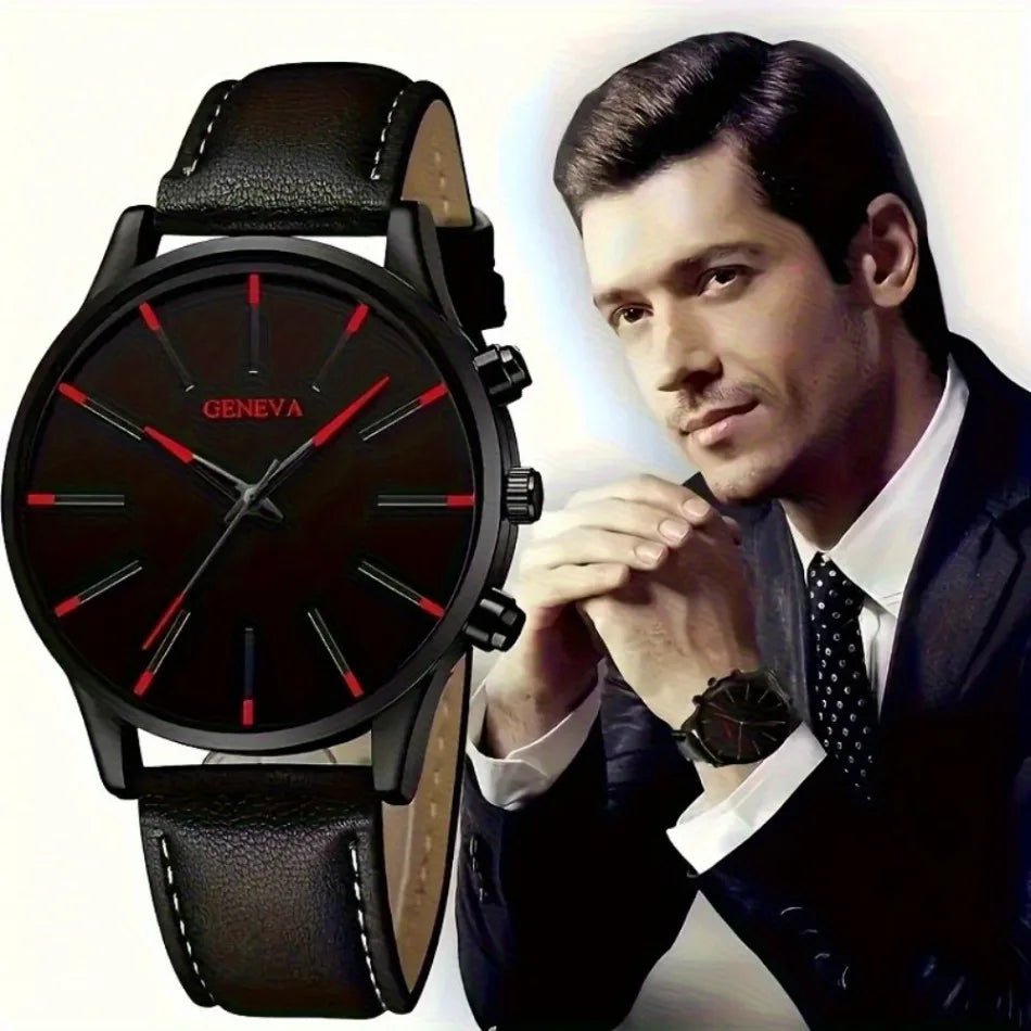 Set of four casual men's quartz watches with PU leather straps by Memories but Unique, ideal gift for men's fashion accessories.