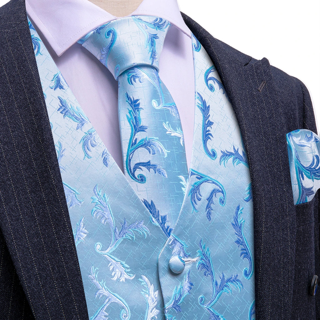 Barry.Wang 100-color silk men’s vest tie hanky cufflinks set with paisley floral jacquard waistcoat and sleeveless jacket for wedding or business