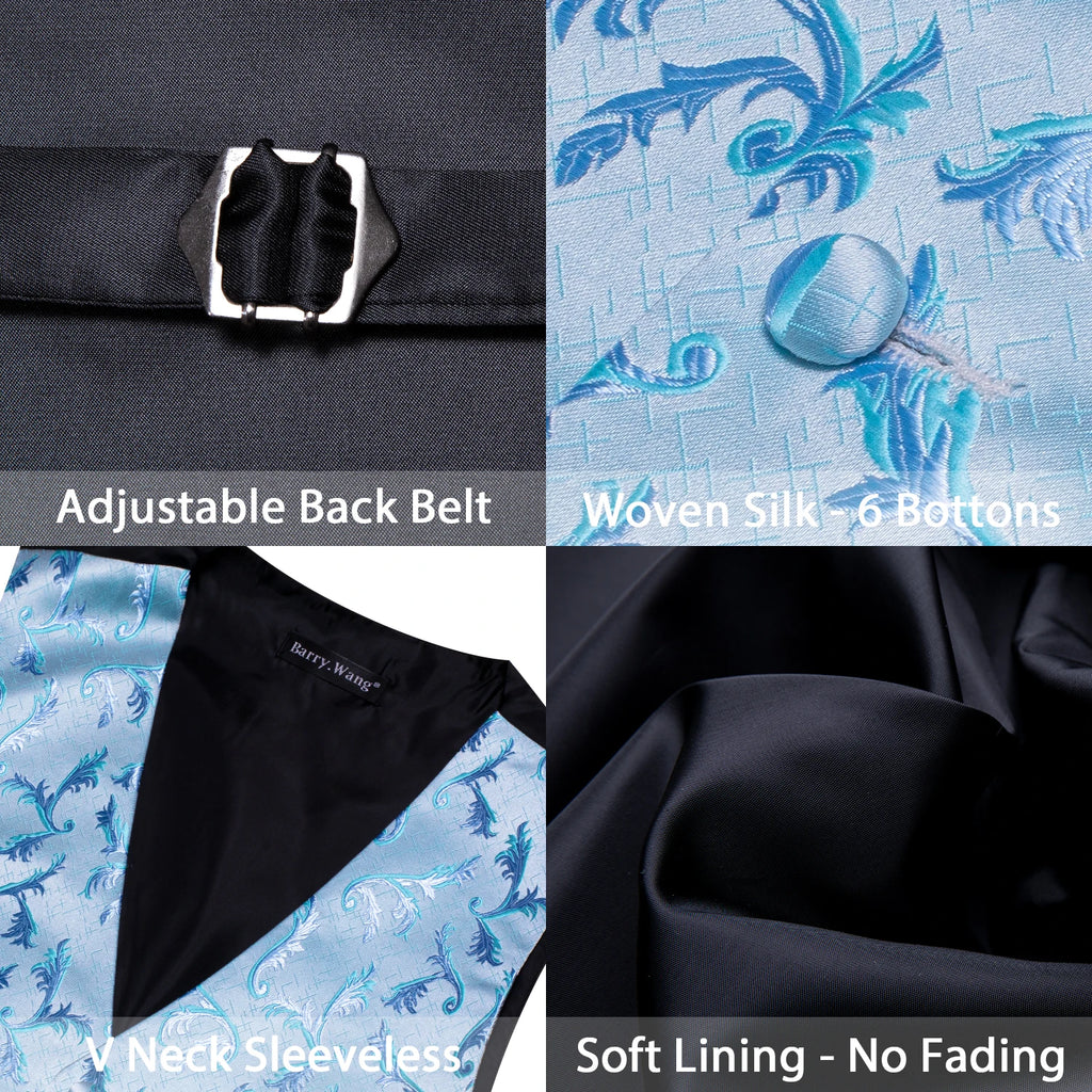 Barry.Wang 100-color silk men's vest tie hanky cufflinks set with paisley floral jacquard waistcoat, sleeveless wedding and business jacket