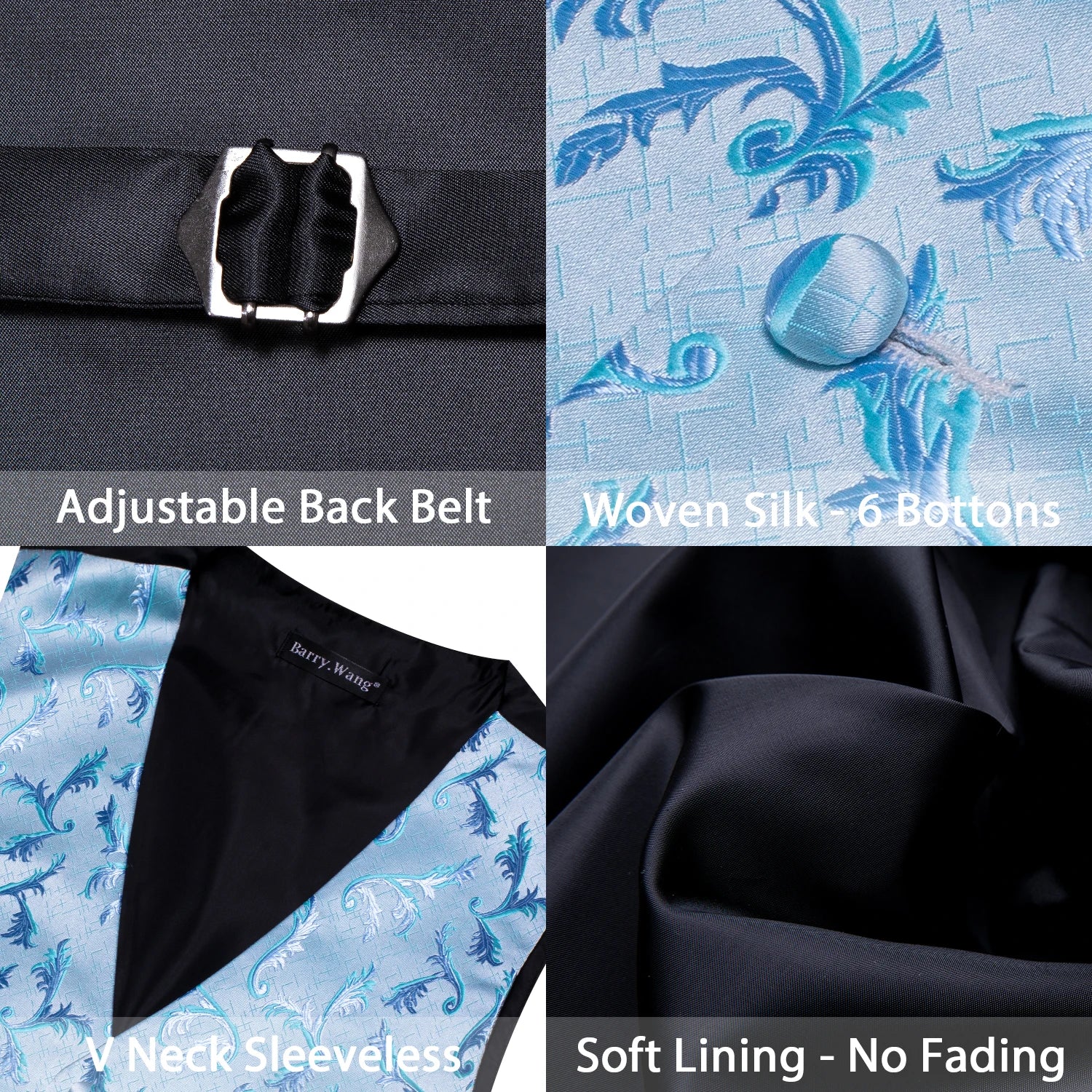 Barry.Wang 100-color silk men's vest tie hanky cufflinks set with paisley floral jacquard waistcoat, sleeveless wedding and business jacket