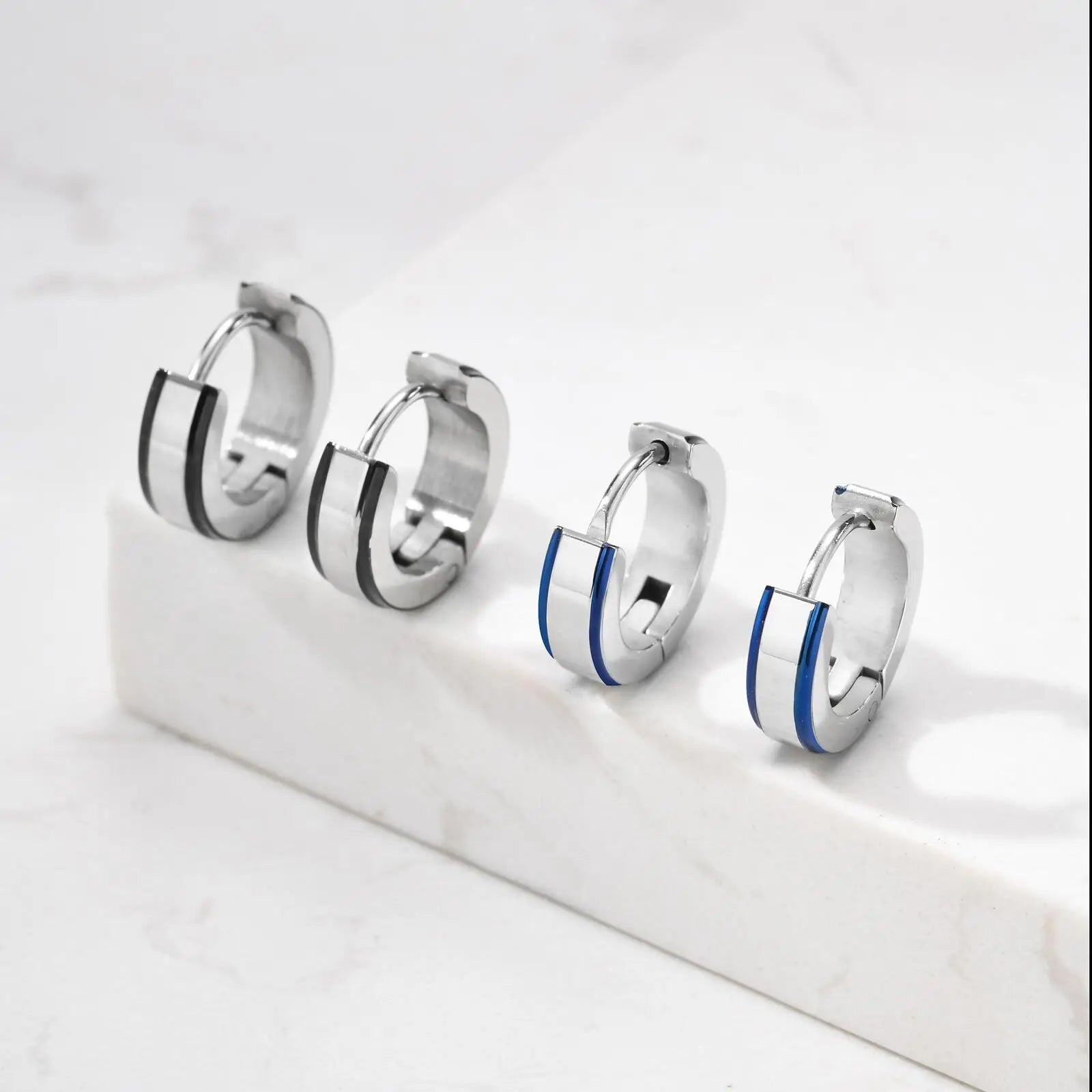 Simple men's stainless steel hoop earrings with a circle design, casual jewelry from Memories but Unique.