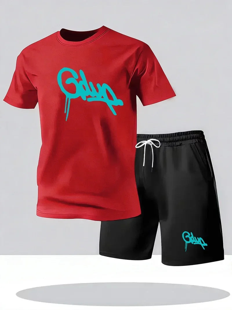 Memories but Unique men's sports shorts and short sleeve T-shirt set, casual, breathable, retro style, two-piece athletic outfit.