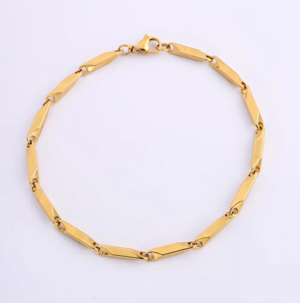 Mens geometric rhombus chain bracelet with stainless steel links, adjustable length, casual style, by Memories but Unique.