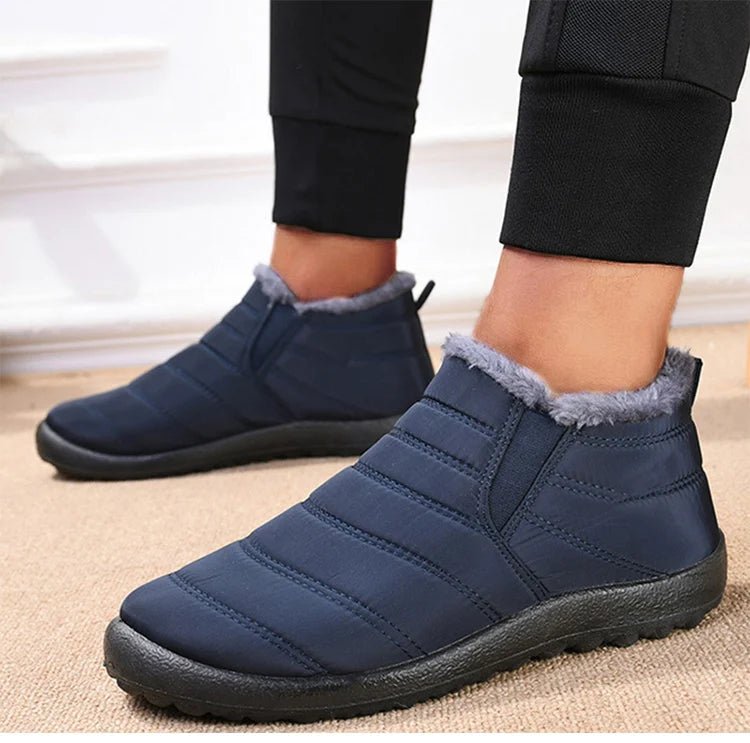 Men's waterproof slip-on winter ankle boots with fur lining, waterproof snow boots from Memories but Unique, warm casual footwear