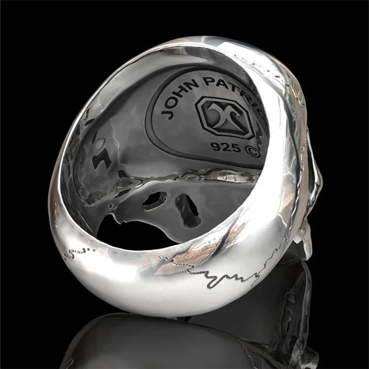 Memories but unique gothic mens skull head ring with punk metal design, biker style jewelry for men.