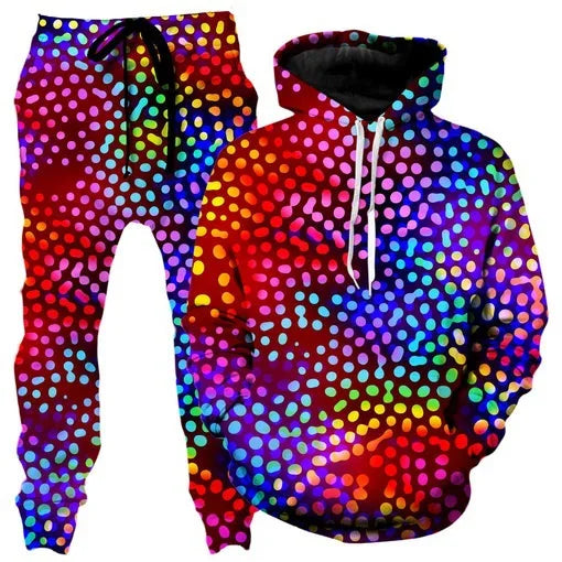 Colorful abstract mandala 3D print hoodie and sweatpants set for men, featuring vibrant designs from Memories but Unique outdoor tracksuit.
