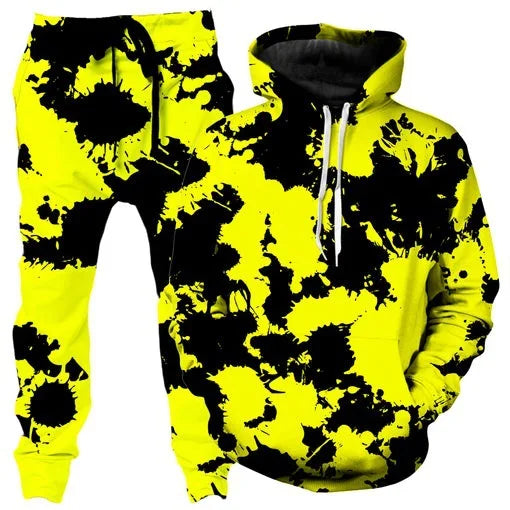 Colorful abstract mandala 3D print hoodie and sweatpants set for men, featuring vibrant designs in a two-piece outdoor tracksuit.