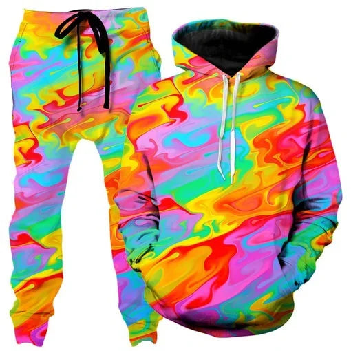 Colorful abstract mandala 3D print hoodie and sweatpants set for men, featuring vibrant designs and comfortable outdoor tracksuit style.