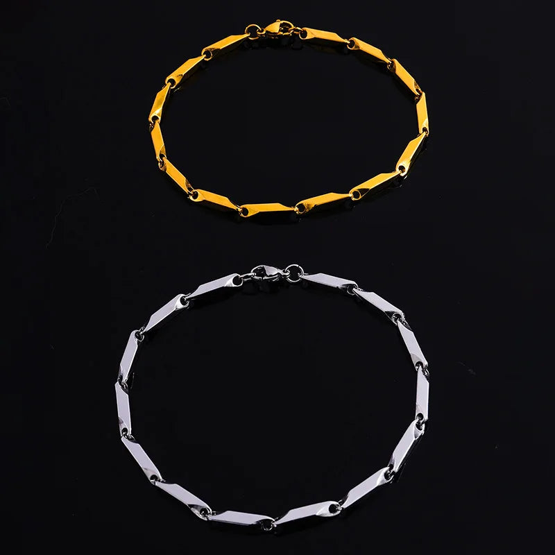 Men's geometric rhombus chain bracelet with stainless steel links, adjustable length, casual style by Memories but Unique.