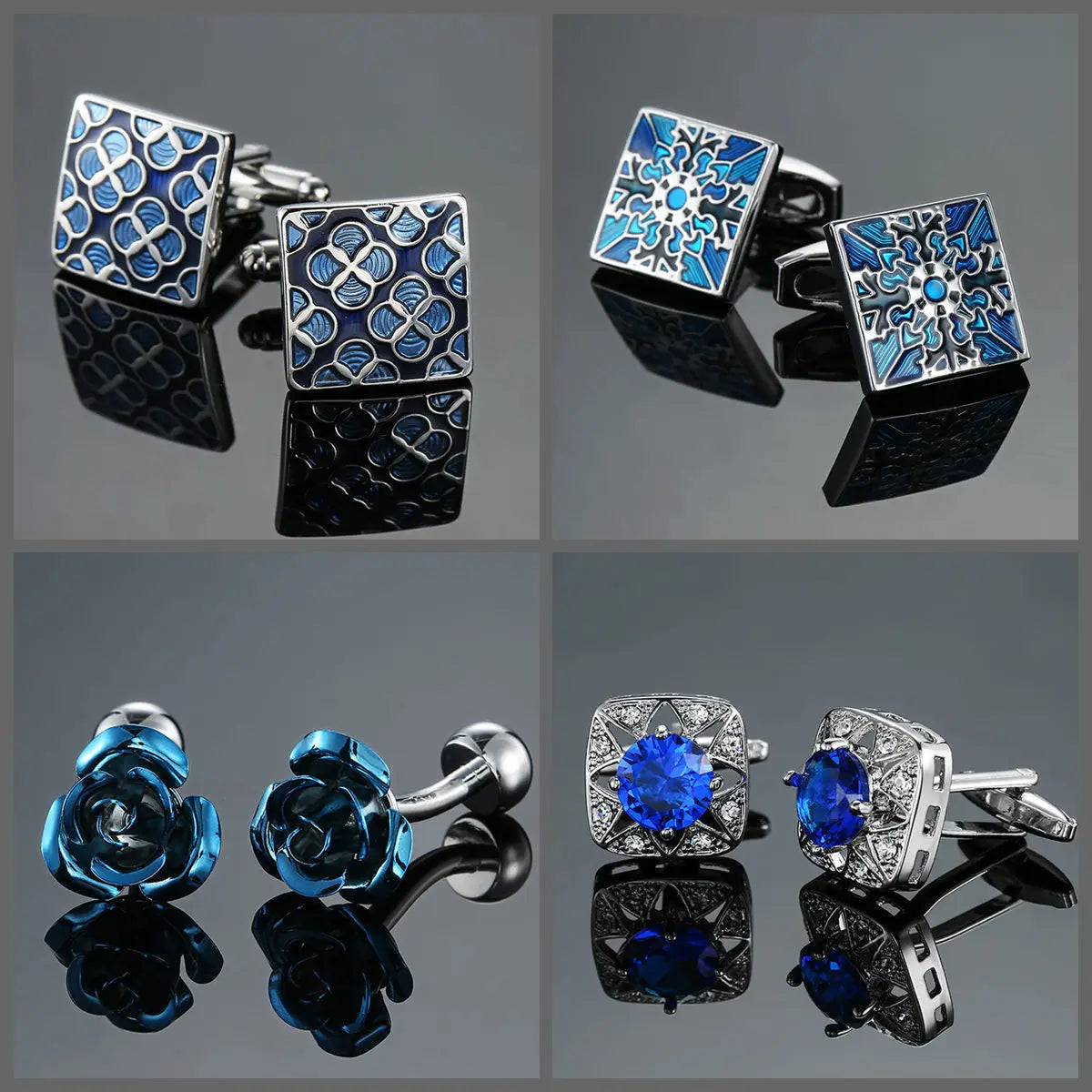 Luxury blue retro metal cufflinks for men with French square design, perfect for wedding or business shirt accessories.