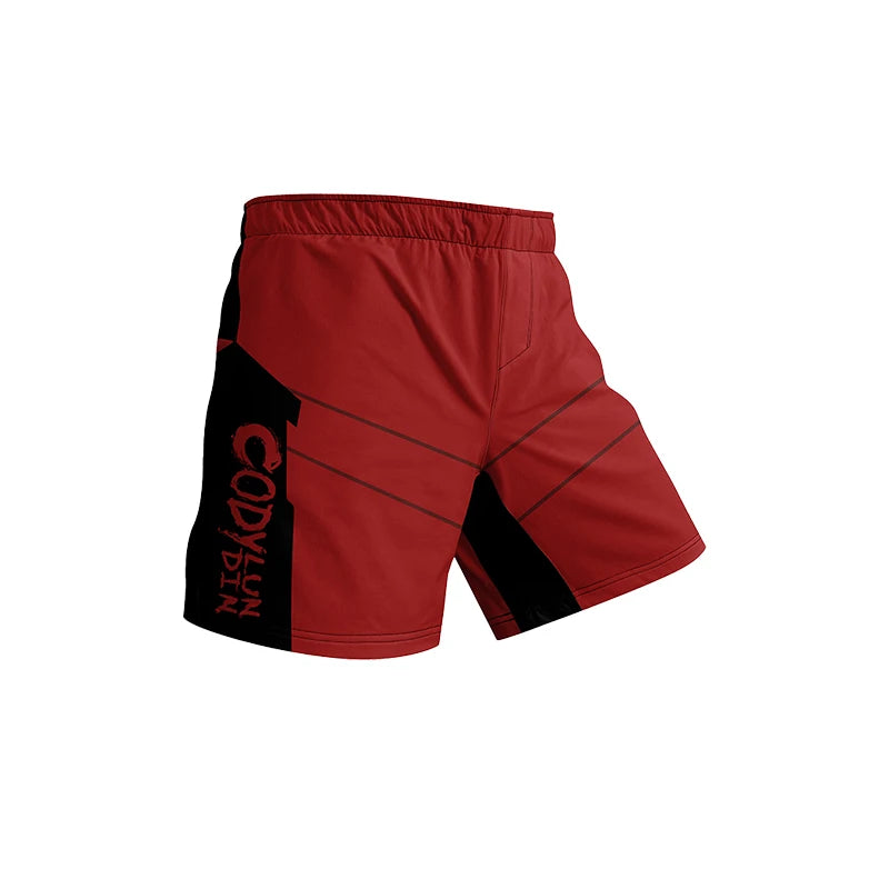 Four-piece men's BJJ rashguard shirts and compression pants set, featuring grappling sportswear in black and blue.