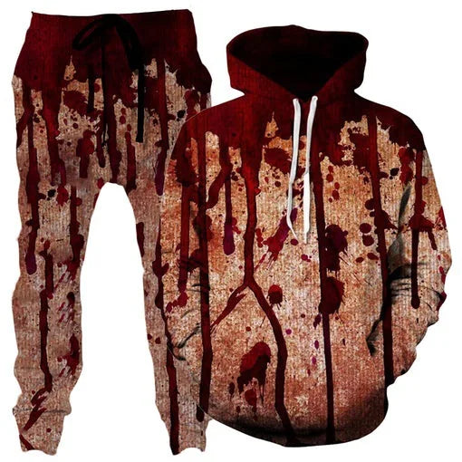 Colorful abstract mandala 3D print hoodie and sweatpants set for men by Memories but Unique, outdoor tracksuit with vibrant design.