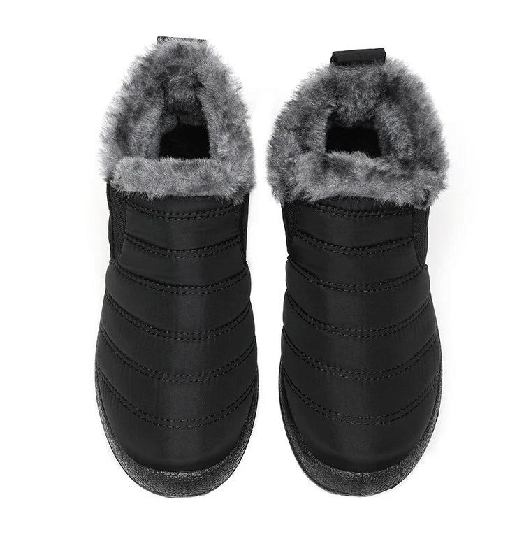 Men's waterproof slip-on winter ankle boots with fur lining, casual snow boots by Memories but Unique, designed for warmth and comfort