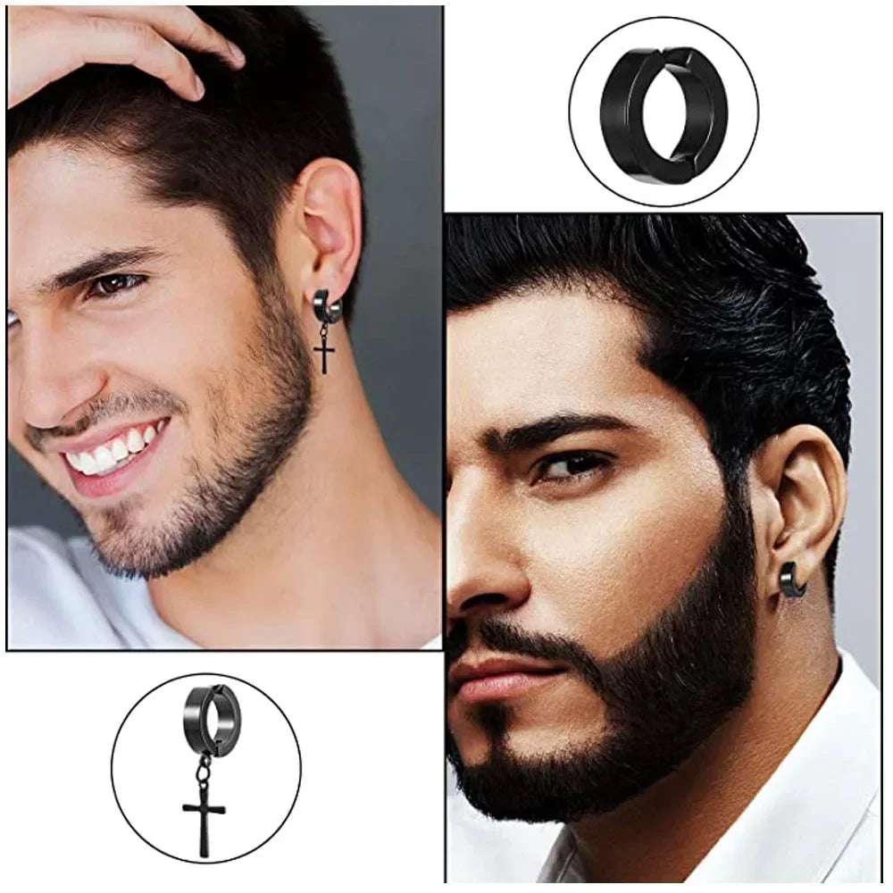 Set of two punk-style magnetic ear studs from Memories but unique, featuring non-piercing cross designs for men and boys.