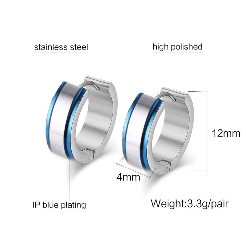 Simple men's stainless steel circle huggie earrings, casual jewelry by Memories but Unique, showcasing sleek hoop design