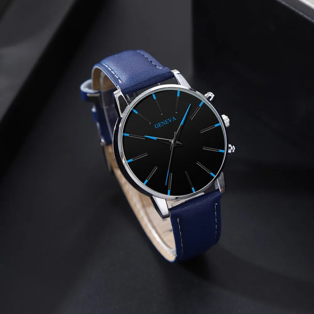 Set of four casual men's quartz watches with PU leather straps from Memories but Unique, ideal for everyday wear and gifting.