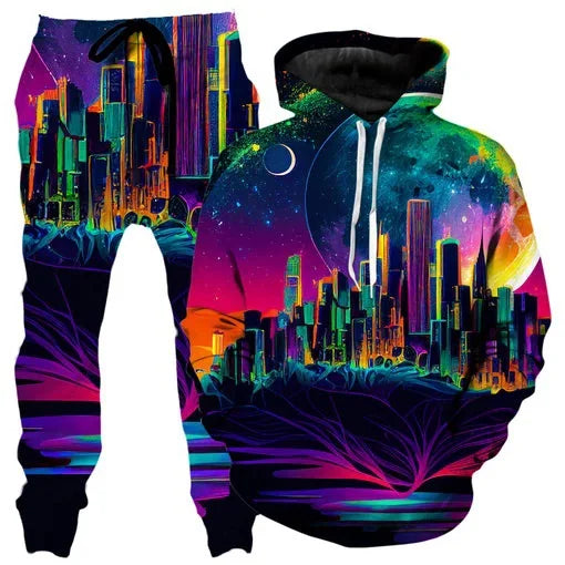 Colorful abstract mandala 3D print hoodie and sweatpants set for men, featuring vibrant designs and comfortable outdoor tracksuit style.