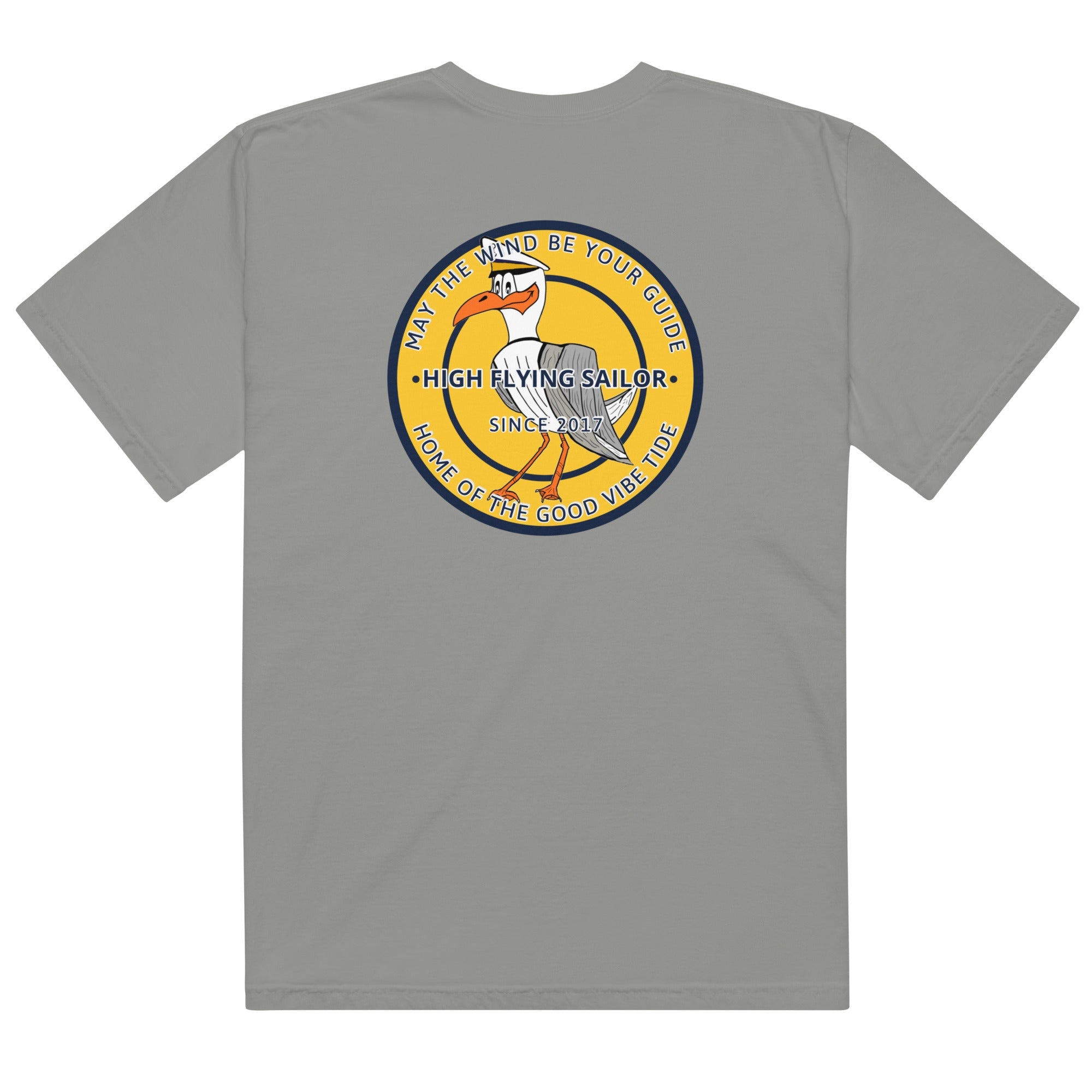 Men’s High Flying Sailor Heavyweight T-Shirt by Memories but Unique, featuring nautical-themed graphic on durable cotton fabric.