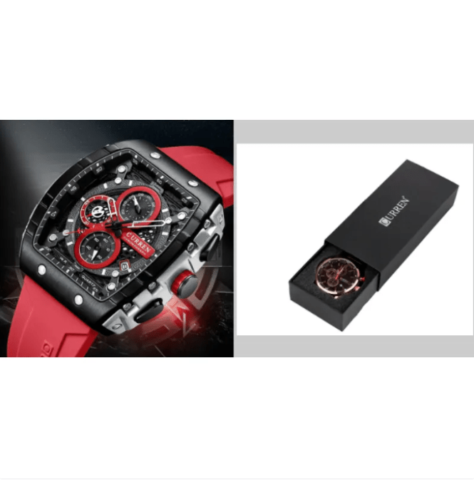 Men's Memories Six-pin Quartz Tape Watch with black strap and round dial, showcasing a stylish and modern men's wristwatch.