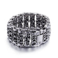 Men's titanium steel skull bracelet with punk style design, featuring a bold, edgy look and detailed skull accents.