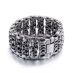Men's titanium steel skull bracelet with punk style design, featuring a bold, edgy look and detailed skull accents.