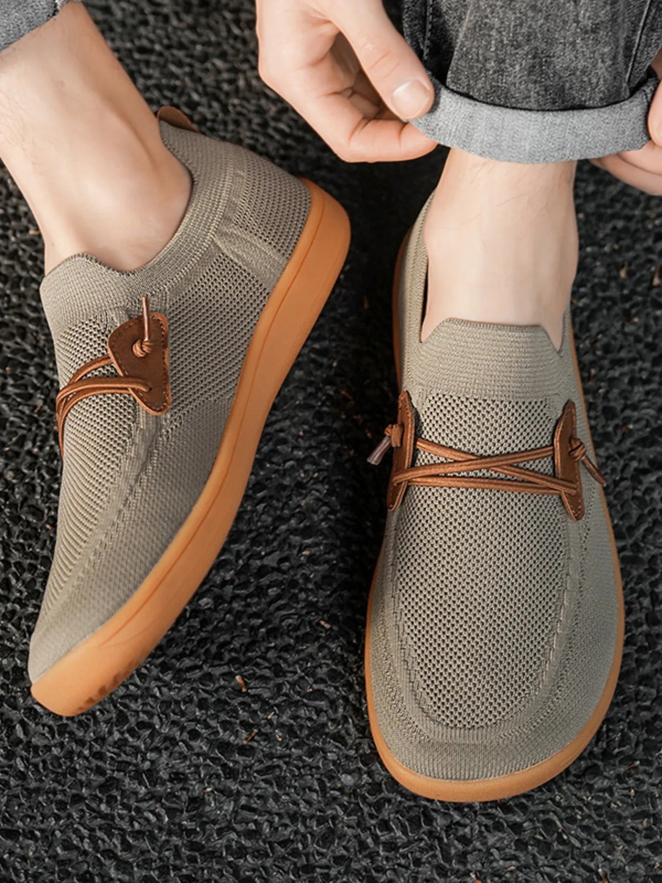 Men's breathable mesh slip-on sneakers by Trendsi, lightweight casual walking shoes with comfortable mesh uppers and slip-on design.