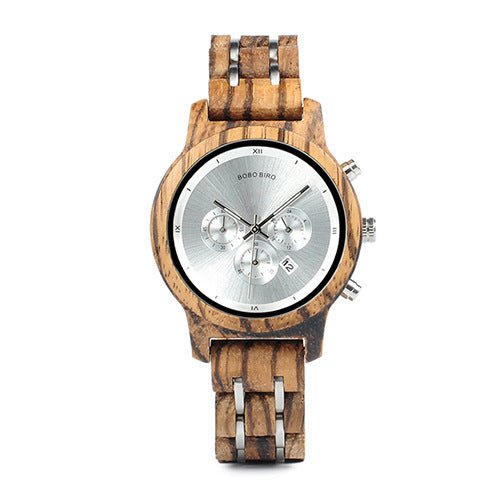 Men's wooden watch from Memories but Unique, featuring a natural wood face and band, showcasing a stylish, eco-friendly timepiece.