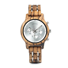 Men's wooden watch from Memories but Unique, featuring a natural wood face and band, showcasing a stylish, eco-friendly timepiece.