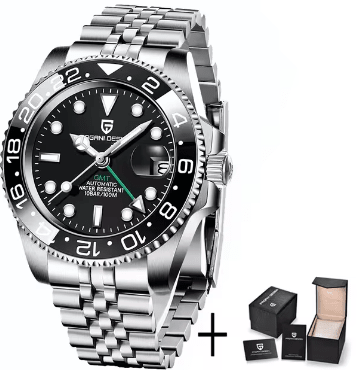 Luminous Men's Watch by Memories but Unique showing a sleek black dial with luminous hands and markers.