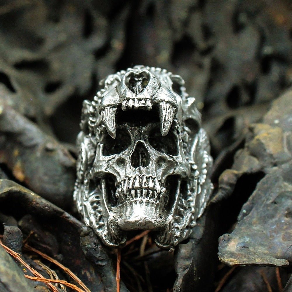 Punk Skull men's ring featuring gothic style jewelry with a detailed skull design in silver-tone metal.