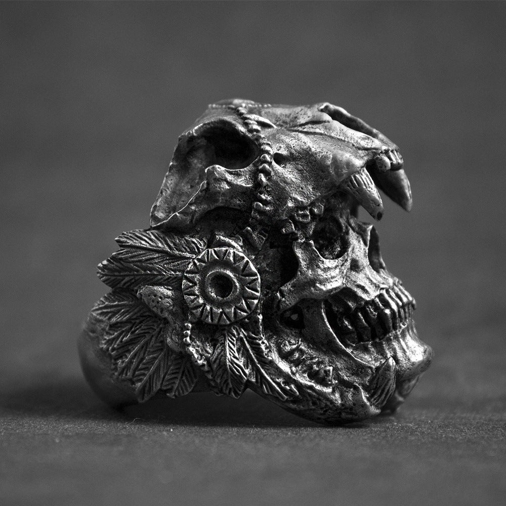 Punk Skull men's Gothic ring featuring a bold skull design, crafted by Memories but Unique, showcasing intricate gothic jewelry details.