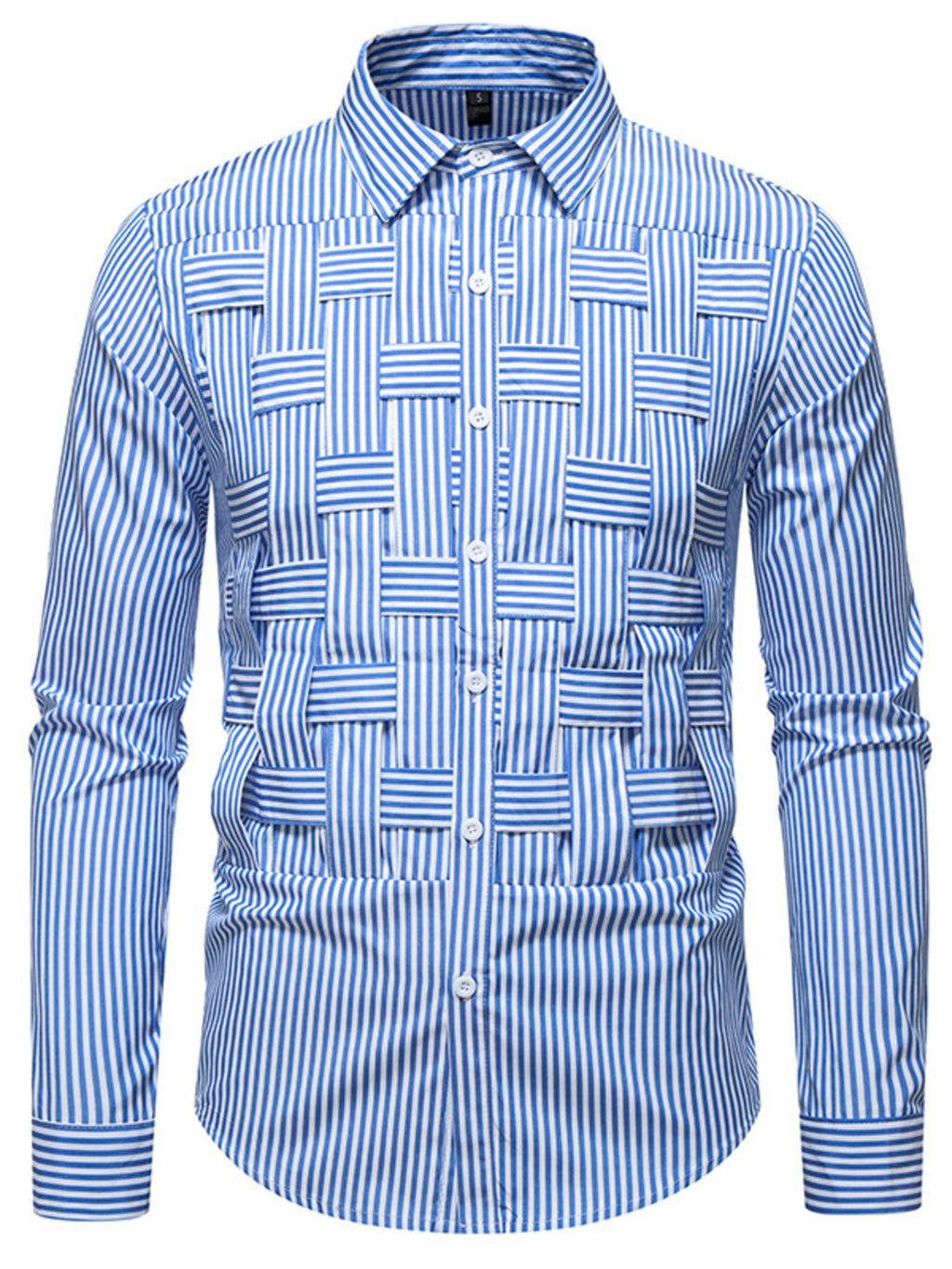 Men's long sleeve woven shirt with striped pattern, cotton blend, button-down style from Trendsi.