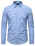 Men's long sleeve woven shirt with striped pattern, cotton blend, button-down style from Trendsi.