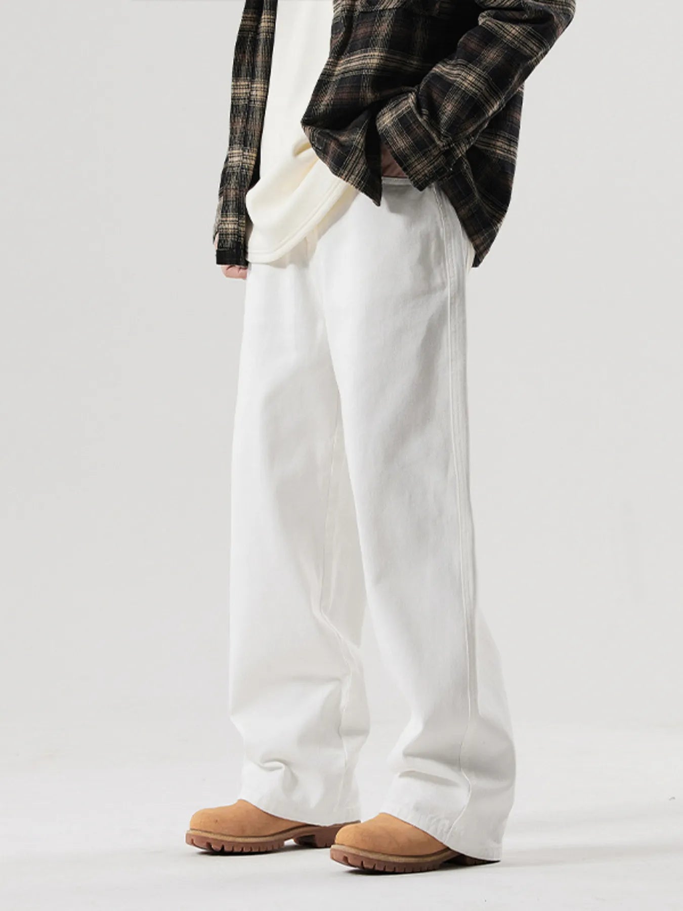 Men's plus size wide leg jeans in washed stretch cotton denim, casual fit with full size options, by Trendsi.