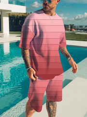 Plus size men's color block tee and shorts set by Trendsi, featuring a casual, comfortable two-piece outfit for everyday wear.