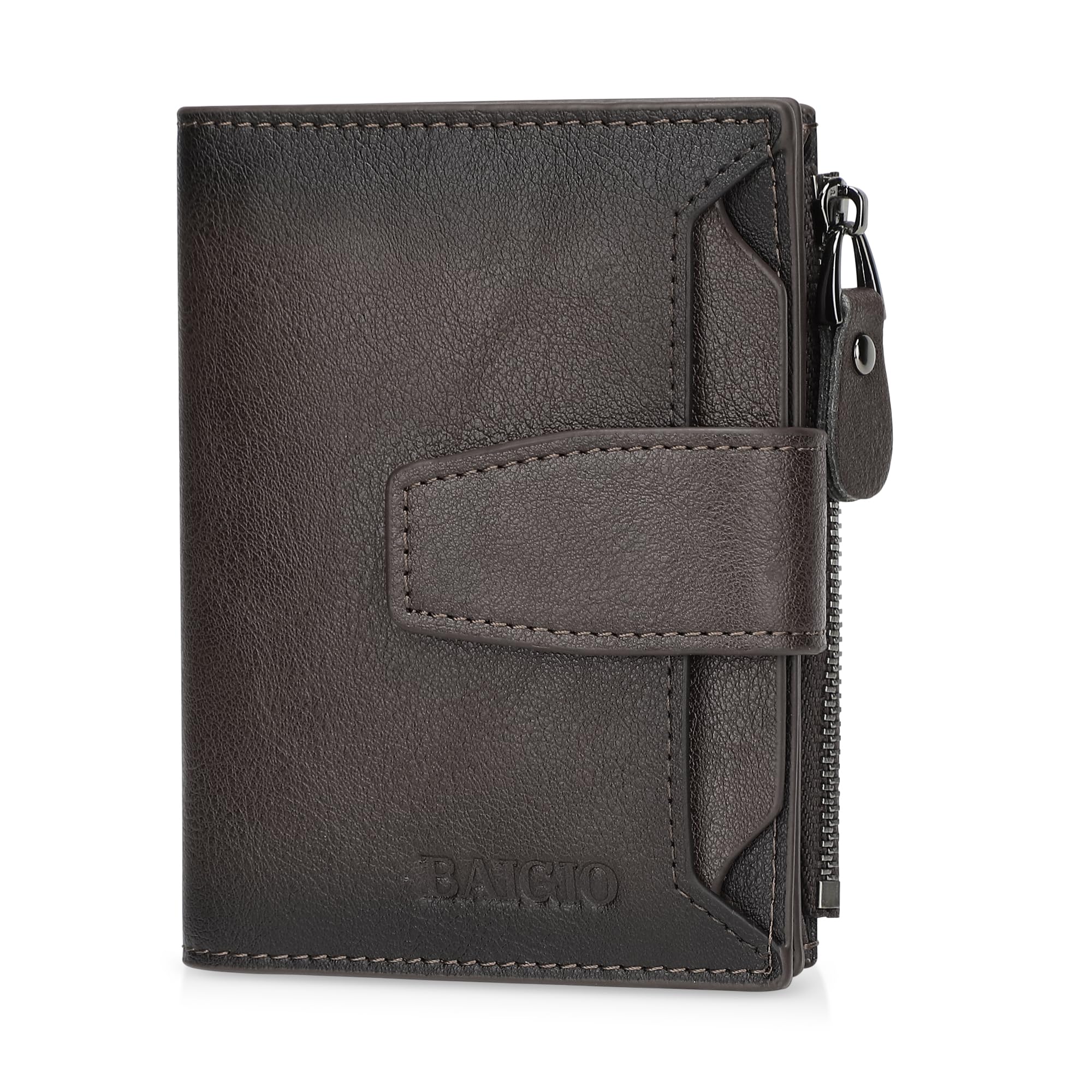 Genuine leather bifold men's wallet with zipper, RFID card holder, coin pocket, and purse design by Memories but Unique