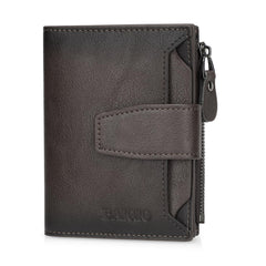 Genuine leather bifold men's wallet with zipper, RFID card holder, coin pocket, and purse design by Memories but Unique