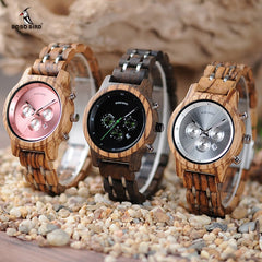 Men's wooden watch by Memories but Unique, featuring a natural wood band and round face with minimalist design.