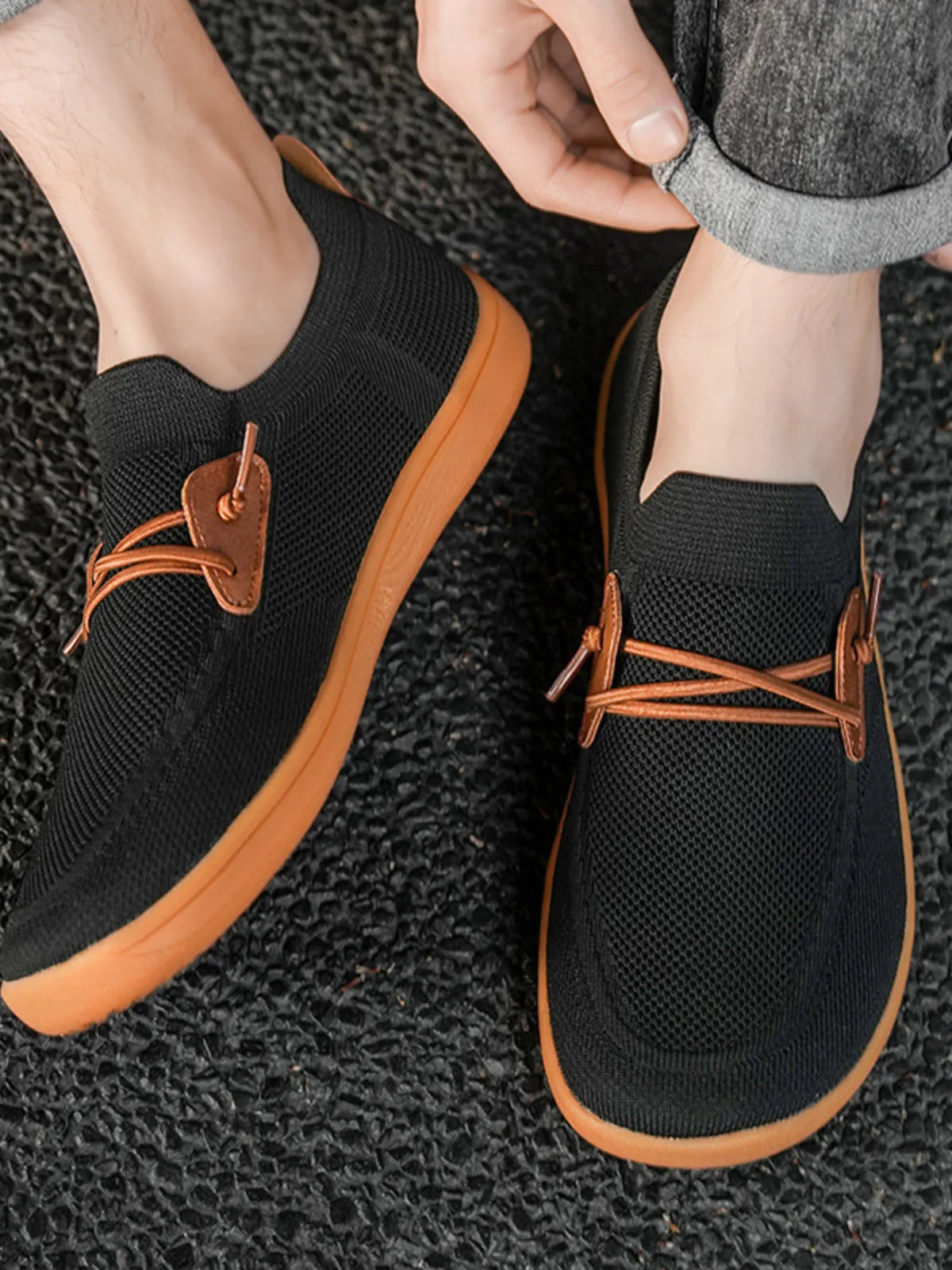 Men's breathable mesh slip-on sneakers by Trendsi, lightweight casual walking shoes with a comfortable mesh design.