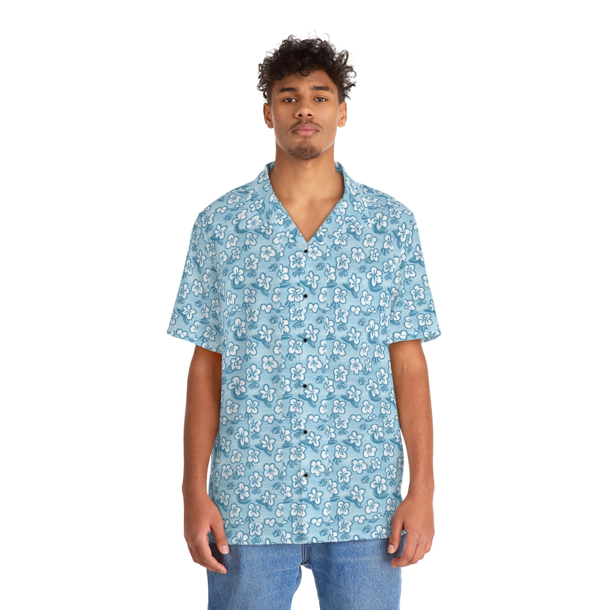 Men's Azul Tropical Flower Hawaiian shirt with vibrant floral pattern, made by ShineOn Fulfillment.