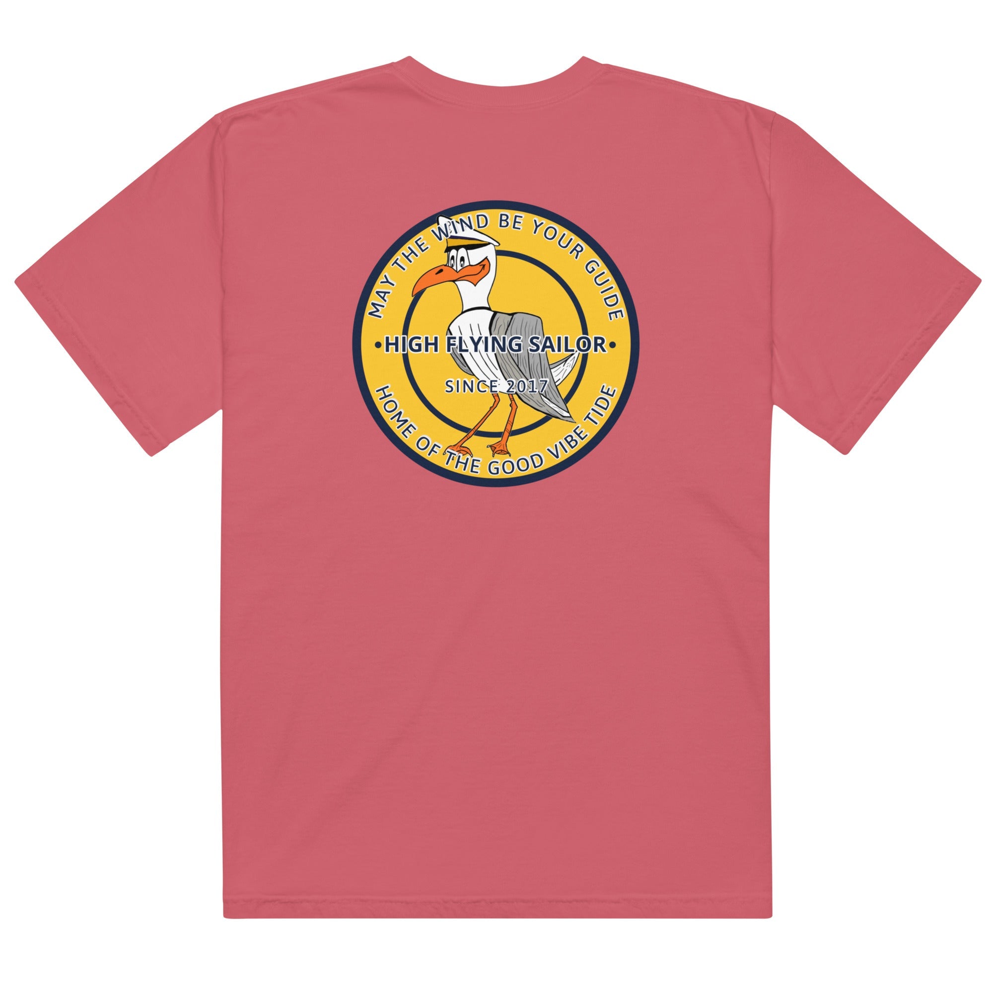 Men’s high Flying Sailor heavyweight T-shirt by Memories But Unique, featuring nautical sailor graphic on durable cotton fabric.