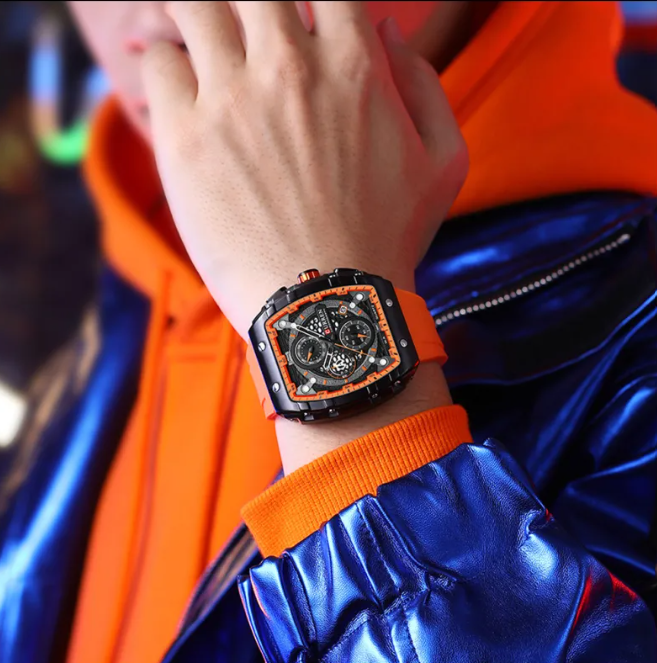 Men's Memories but Unique six-pin quartz tape watch with black dial and silver band, showcasing a stylish men's wristwatch.