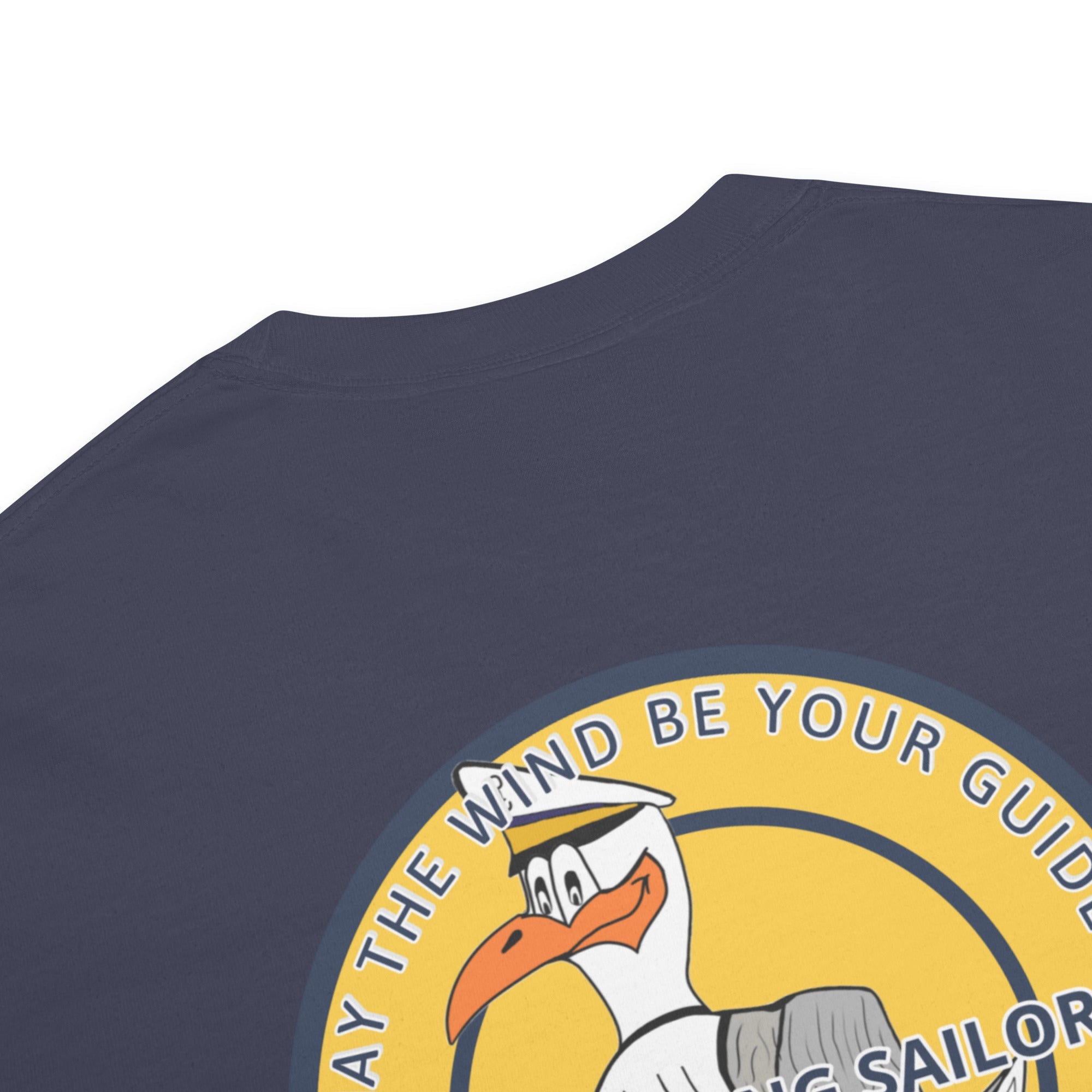Men’s High Flying Sailor heavyweight T-shirt by Memories but Unique, featuring a nautical graphic on soft, durable cotton fabric.