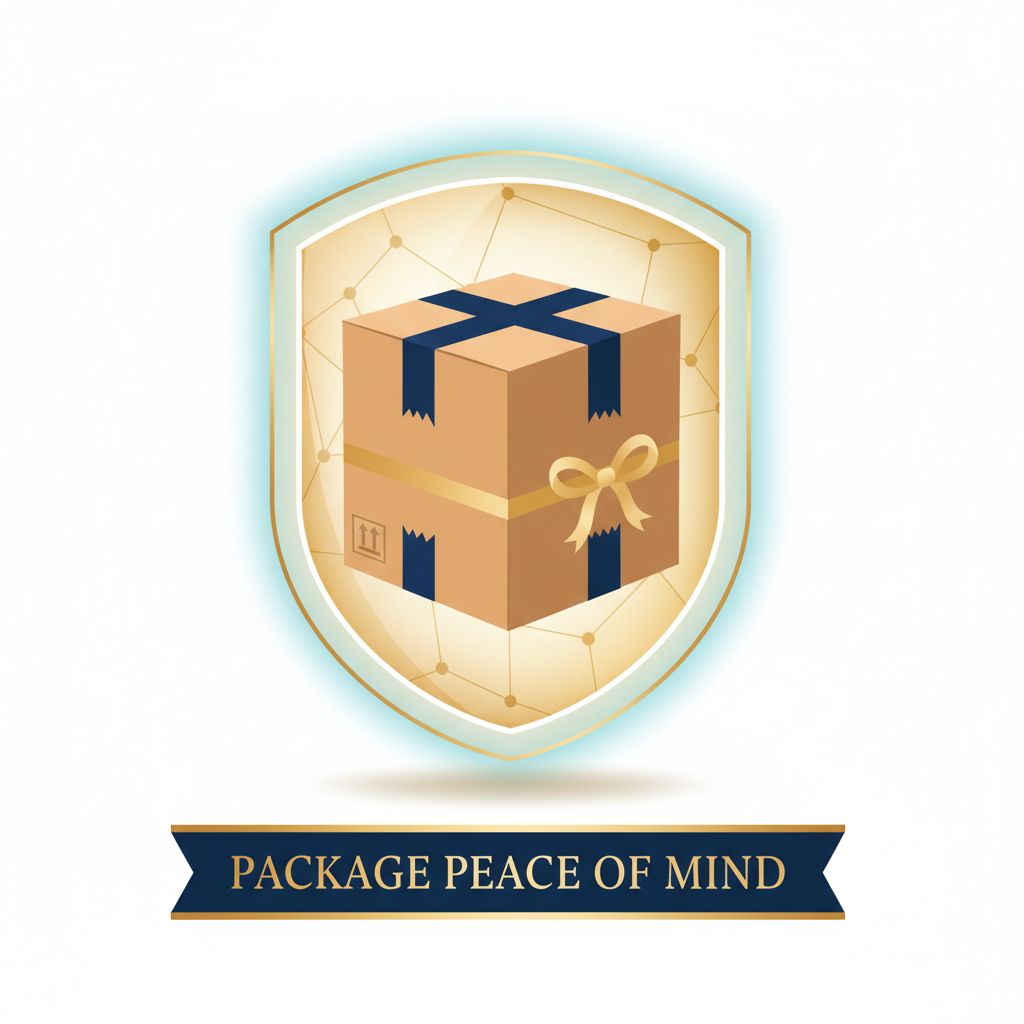 Jewelry package protection insurance by ShineOn Fulfillment, symbolized by a secure package icon for safe shipping.