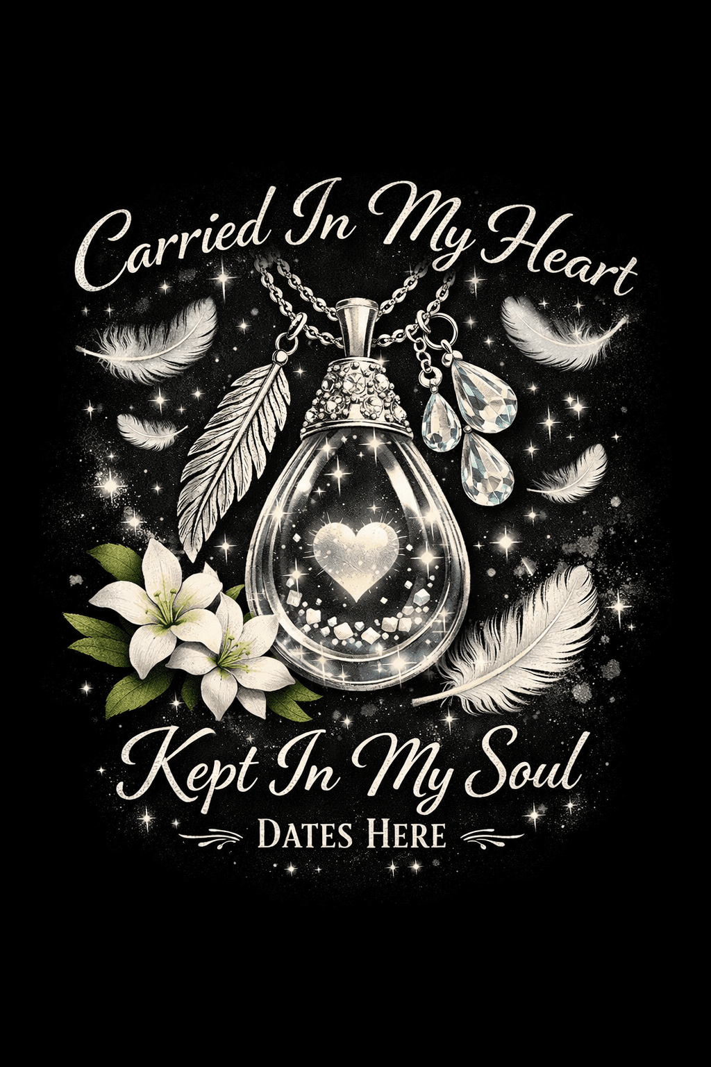 Personalized Carried In My Heart memorial T-shirt by Printify featuring heartfelt text and soft fabric, designed for comfort and remembrance.